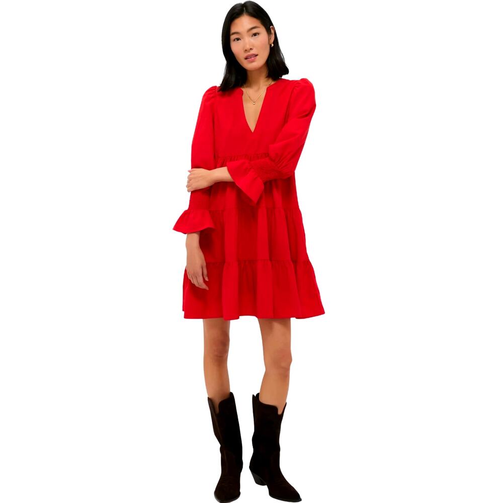 Tuckernuck Pomander Place Kenzo Red Crepe Tiered Mini Dress Size M